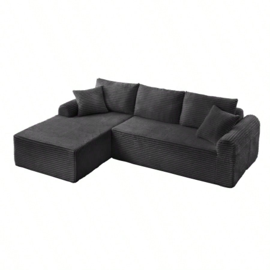 Full - Compression Chaise Lounge Set - Modular Corduroy Sectional with Arched Armrests, Non - Slip Base, Includes 3 Back Cushions 2 Throw Pillows, Right chaise longue sofa