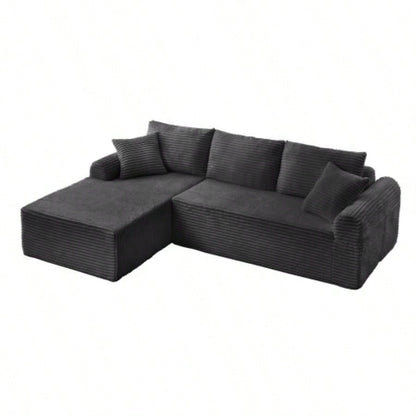 Full - Compression Chaise Lounge Set - Modular Corduroy Sectional with Arched Armrests, Non - Slip Base, Includes 3 Back Cushions 2 Throw Pillows, Right chaise longue sofa