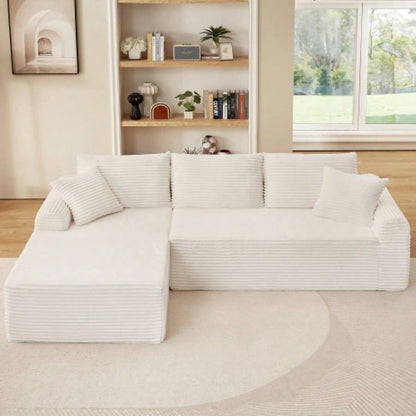 Full - Compression Chaise Lounge Set - Modular Corduroy Sectional with Arched Armrests, Non - Slip Base, Includes 3 Back Cushions 2 Throw Pillows, Right chaise longue sofa