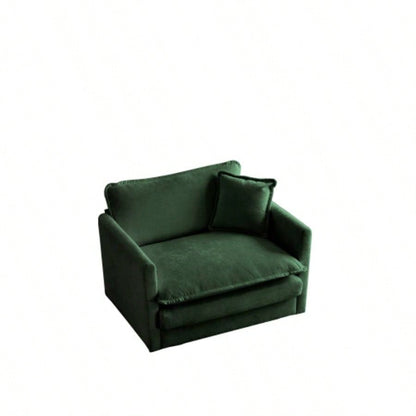 Comfy Deep Single Sofa Upholstered Reading Armchair Living Room Chair Green Chenille Fabric, 1 Toss Pillow
