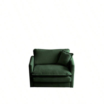 Comfy Deep Single Sofa Upholstered Reading Armchair Living Room Chair Green Chenille Fabric, 1 Toss Pillow