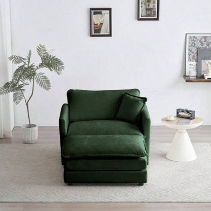Modern Accent Chair with Ottoman, Living Room Club Chair Chenille Upholstered Armchair, Reading Chair Bedroom, Green Chenille