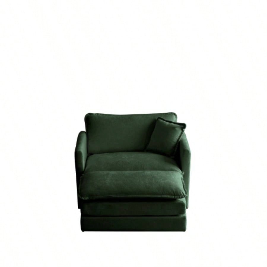 Modern Accent Chair with Ottoman, Living Room Club Chair Chenille Upholstered Armchair, Reading Chair Bedroom, Green Chenille