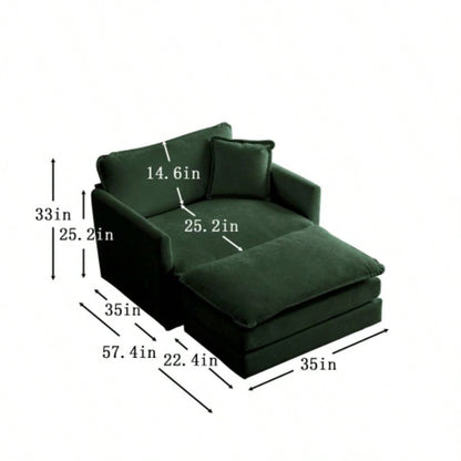 Modern Accent Chair with Ottoman, Living Room Club Chair Chenille Upholstered Armchair, Reading Chair Bedroom, Green Chenille