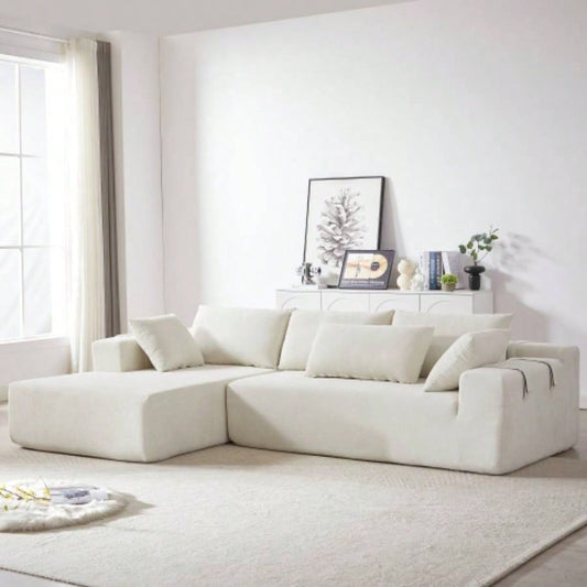 Modern Chenille Upholstered Sectional Sofa Couch Set, Modular 108 L Shaped Sectional Living Room Sofa Set With 6 Pillows, Combination Sofa Couch Living Room, BedroomLeft ChaiseW834P240003