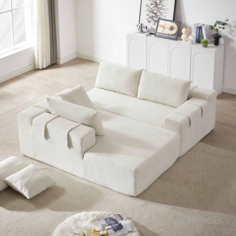 Modern Chenille Upholstered Sectional Sofa Couch Set, Modular 108 L Shaped Sectional Living Room Sofa Set With 6 Pillows, Combination Sofa Couch Living Room, BedroomLeft ChaiseW834P240003