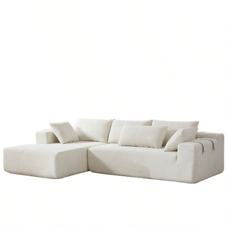 Modern Chenille Upholstered Sectional Sofa Couch Set, Modular 108 L Shaped Sectional Living Room Sofa Set With 6 Pillows, Combination Sofa Couch Living Room, BedroomLeft ChaiseW834P240003
