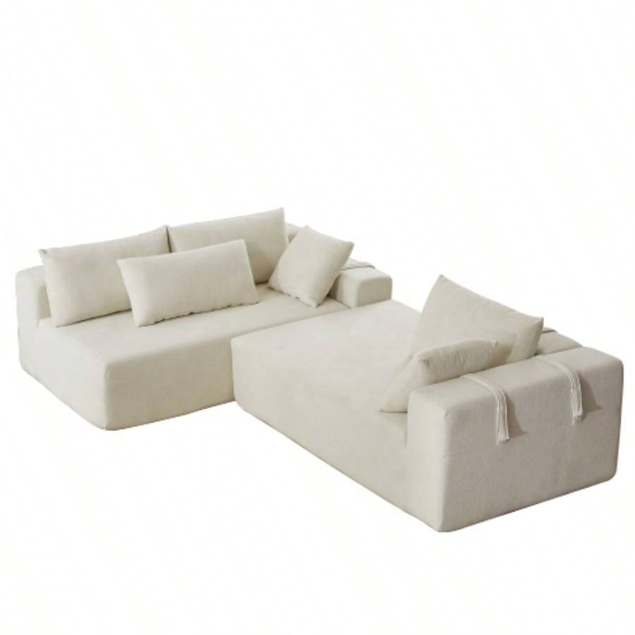 Modern Chenille Upholstered Sectional Sofa Couch Set, Modular 108 L Shaped Sectional Living Room Sofa Set With 6 Pillows, Combination Sofa Couch Living Room, BedroomLeft ChaiseW834P240003