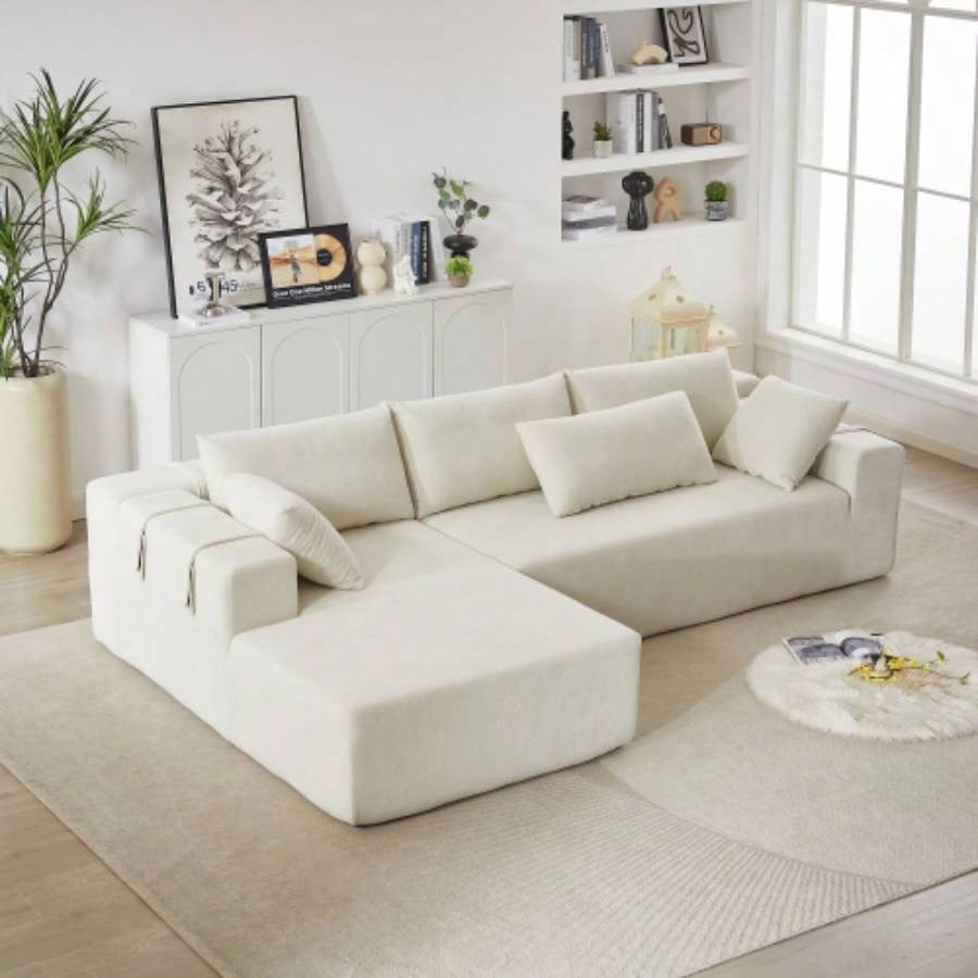 Modern Chenille Upholstered Sectional Sofa Couch Set, Modular 108 L Shaped Sectional Living Room Sofa Set With 6 Pillows, Combination Sofa Couch Living Room, BedroomLeft ChaiseW834P240003