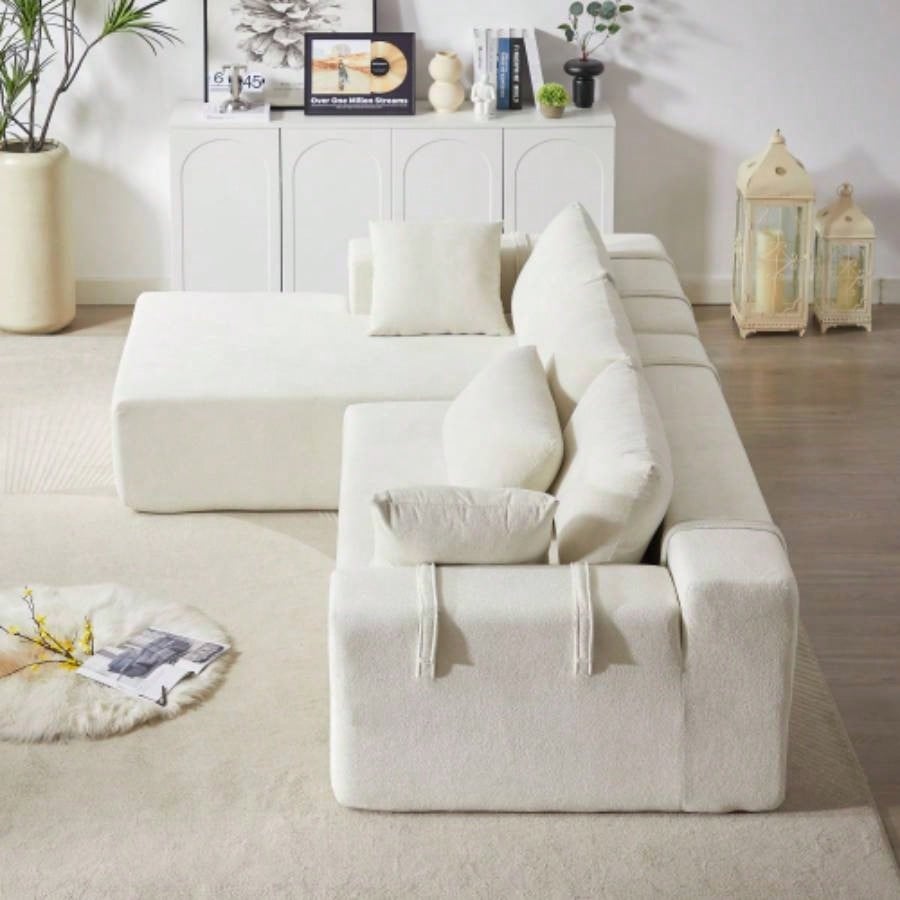 Modern Chenille Upholstered Sectional Sofa Couch Set, Modular 108 L Shaped Sectional Living Room Sofa Set With 6 Pillows, Combination Sofa Couch Living Room, BedroomLeft ChaiseW834P240003