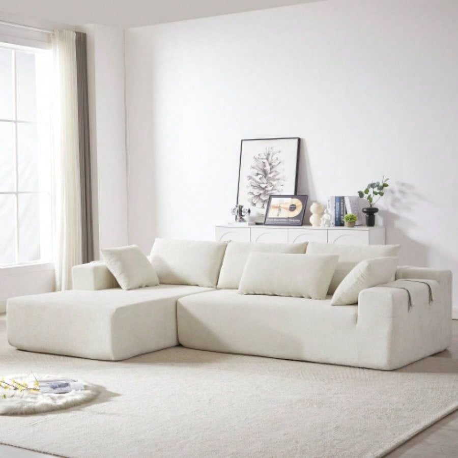 Modern Chenille Upholstered Sectional Sofa Couch Set, Modular 108 L Shaped Sectional Living Room Sofa Set With 6 Pillows, Combination Sofa Couch Living Room, BedroomLeft ChaiseW834P240003