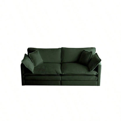 Modern Fabric Loveseat Sofa Couch Living Room, Upholstered Large Size Deep 2 - Sofa with 4 Pillows, Green Chenille