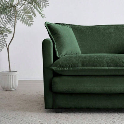 Chenille Two - Seater Sofa with 1 Footrest, 2 Seater L - Shaped Sectional with Ottoman, Loveseat with Ottoman Small Living Space, Green Chenille