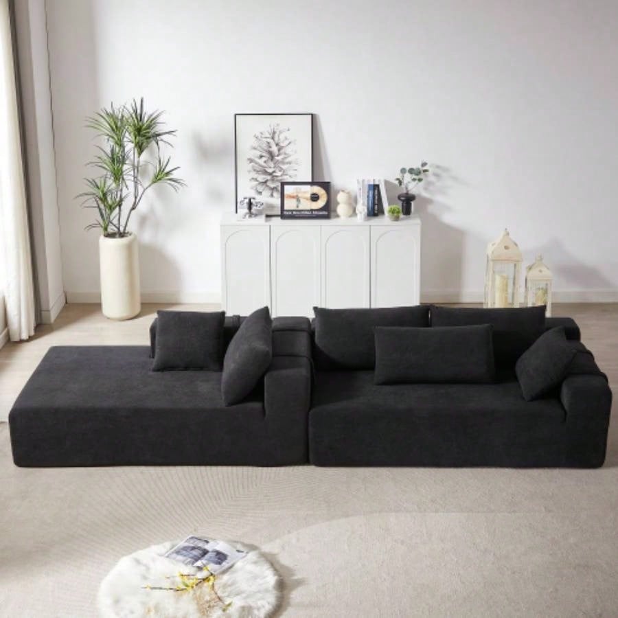 Modern Chenille Upholstered Sectional Sofa Couch Set, Modular 108 L Shaped Sectional Living Room Sofa Set With 6 Pillows, Combination Sofa Couch Living Room, BedroomLeft ChaiseW834P240003