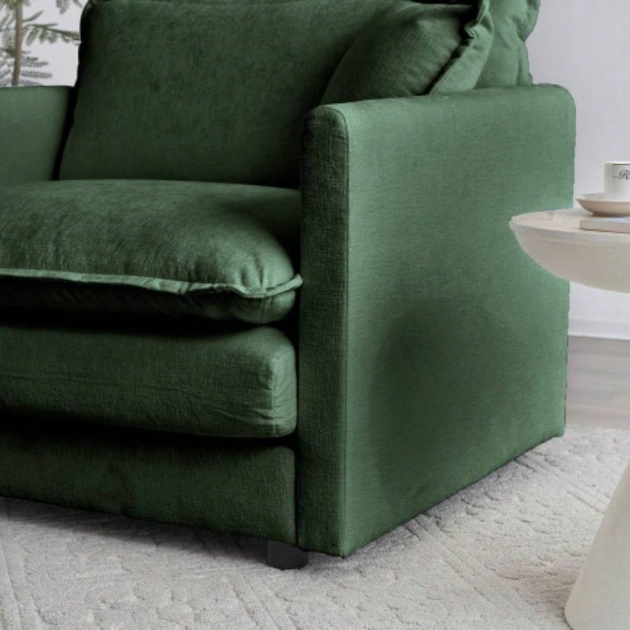Chenille Two - Seater Sofa with 1 Footrest, 2 Seater L - Shaped Sectional with Ottoman, Loveseat with Ottoman Small Living Space, Green Chenille