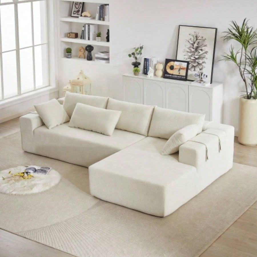 Modern Chenille Upholstered Sectional Sofa Couch Set, Modular 108 L Shaped Sectional Living Room Sofa Set With 6 Pillows, Combination Sofa Couch Living Room, BedroomLeft ChaiseW834P240003