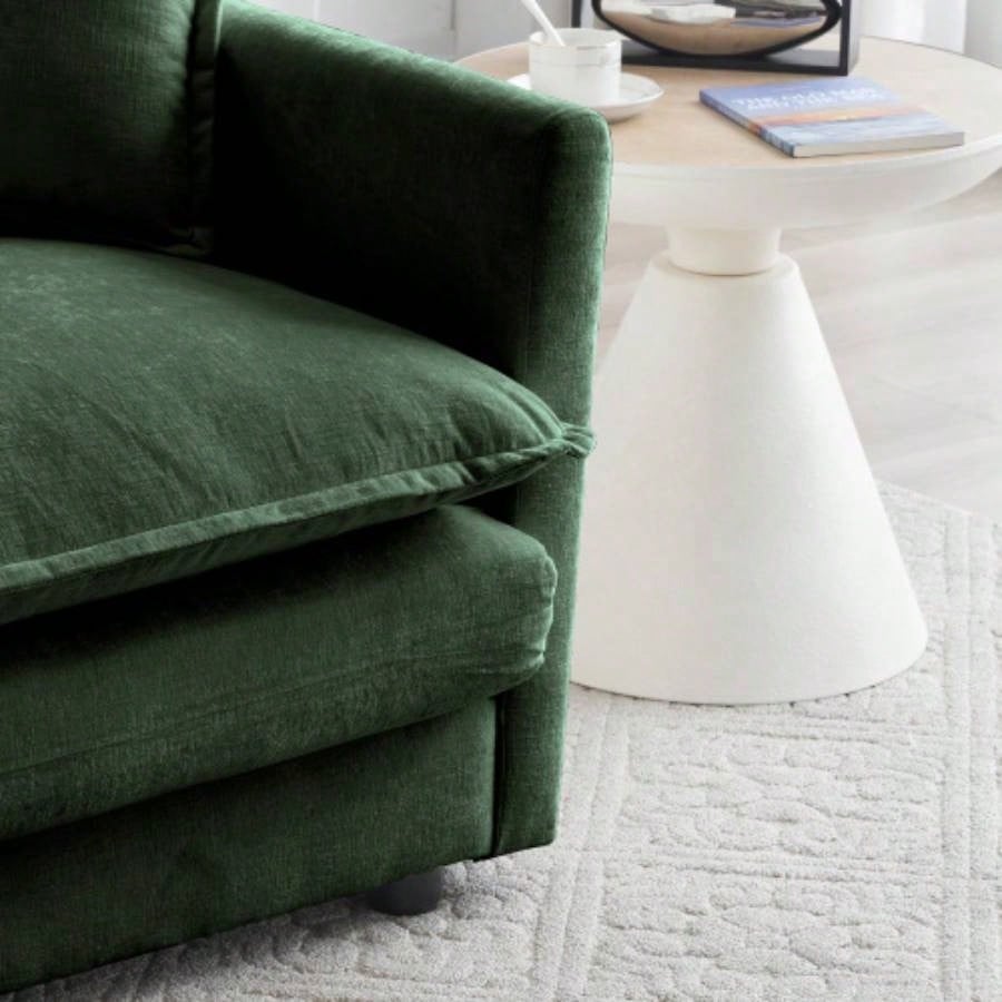 Comfort U Shaped Couch with Reversible Chaise, Modular Large U - Shape Sectional Sofa, Double Ottomans, Green Chenille