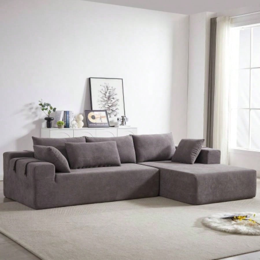 Modern Chenille Upholstered Sectional Sofa Couch Set, Modular 108 L Shaped Sectional Living Room Sofa Set With 6 Pillows, Combination Sofa Couch Living Room, BedroomLeft ChaiseW834P240003