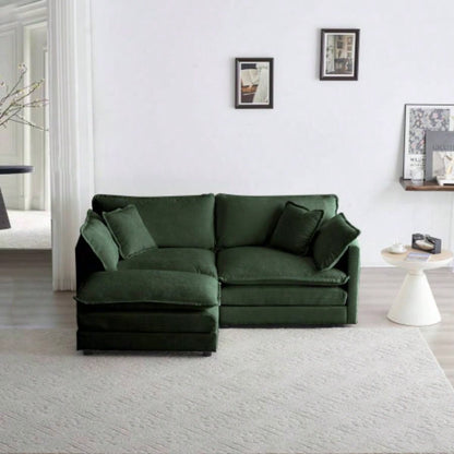 Chenille Two - Seater Sofa with 1 Footrest, 2 Seater L - Shaped Sectional with Ottoman, Loveseat with Ottoman Small Living Space, Green Chenille