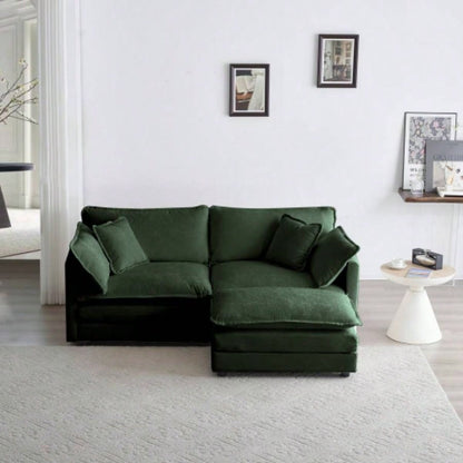 Chenille Two - Seater Sofa with 1 Footrest, 2 Seater L - Shaped Sectional with Ottoman, Loveseat with Ottoman Small Living Space, Green Chenille
