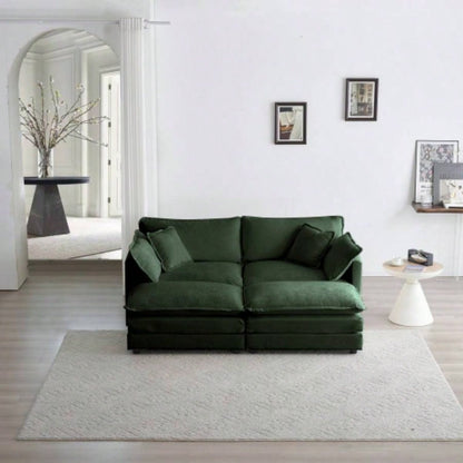 4 - Piece Upholstered Sectional Sofa, 1 - Piece of 2 Seater Sofa and 2 - Piece of Ottomans, 2 Seater Loveseat Lounge with Ottomans, Green Chenille