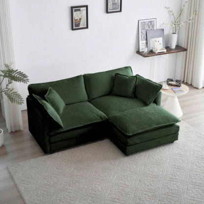 Chenille Two - Seater Sofa with 1 Footrest, 2 Seater L - Shaped Sectional with Ottoman, Loveseat with Ottoman Small Living Space, Green Chenille