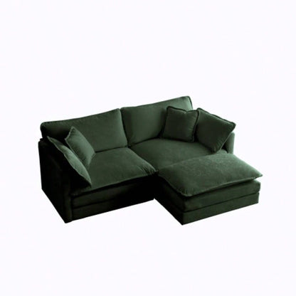 Chenille Two - Seater Sofa with 1 Footrest, 2 Seater L - Shaped Sectional with Ottoman, Loveseat with Ottoman Small Living Space, Green Chenille