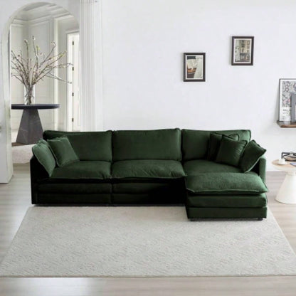 Combination Comfy Upholstery Modular Oversized L Shaped Sectional Sofa With Reversible Ottoman, Green Chenille