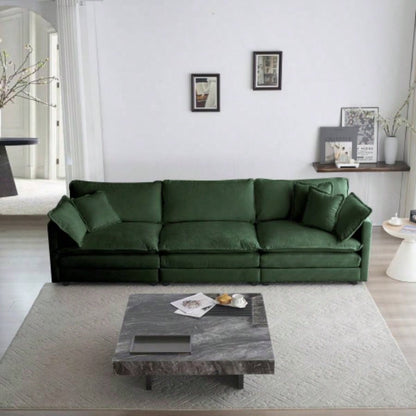 U - Shaped Sectional Sofa/Reversible Footrest, 5 - Seater Convertible Corner Couch with 2 Ottomans, Modern Minimalist Soft Sofa Couch Living Room, Green Chenille