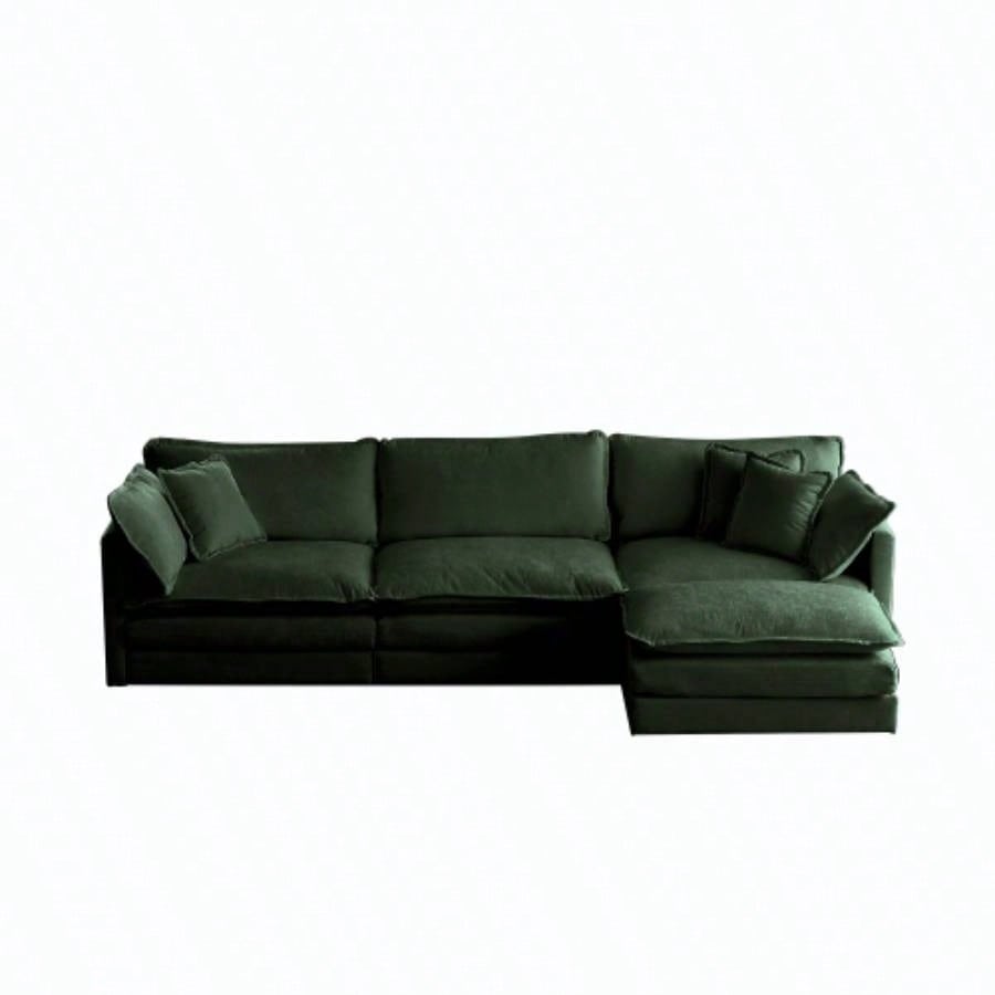 Combination Comfy Upholstery Modular Oversized L Shaped Sectional Sofa With Reversible Ottoman, Green Chenille