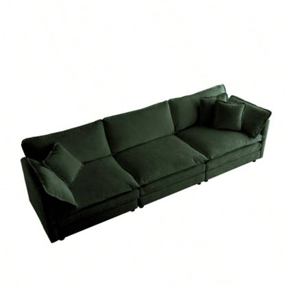 U - Shaped Sectional Sofa/Reversible Footrest, 5 - Seater Convertible Corner Couch with 2 Ottomans, Modern Minimalist Soft Sofa Couch Living Room, Green Chenille