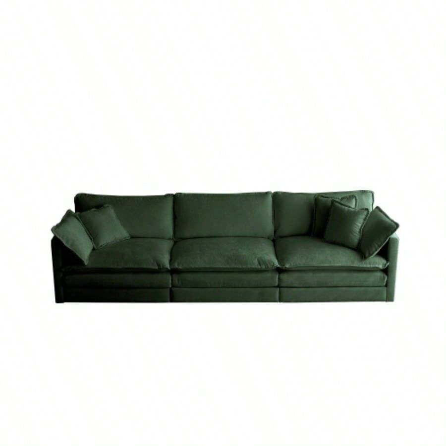 Combination Comfy Upholstery Modular Oversized L Shaped Sectional Sofa With Reversible Ottoman, Green Chenille