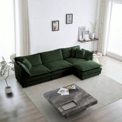 Combination Comfy Upholstery Modular Oversized L Shaped Sectional Sofa With Reversible Ottoman, Green Chenille