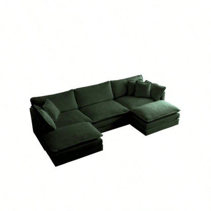 U - Shaped Sectional Sofa/Reversible Footrest, 5 - Seater Convertible Corner Couch with 2 Ottomans, Modern Minimalist Soft Sofa Couch Living Room, Green Chenille