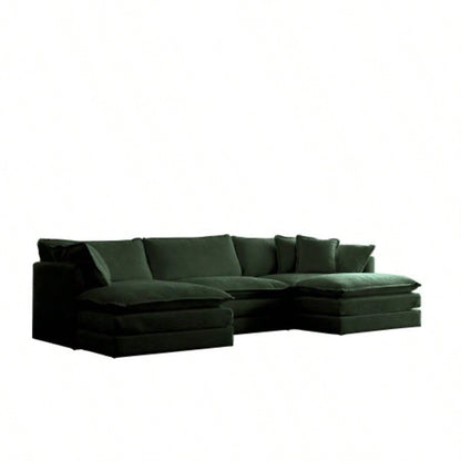 U - Shaped Sectional Sofa/Reversible Footrest, 5 - Seater Convertible Corner Couch with 2 Ottomans, Modern Minimalist Soft Sofa Couch Living Room, Green Chenille