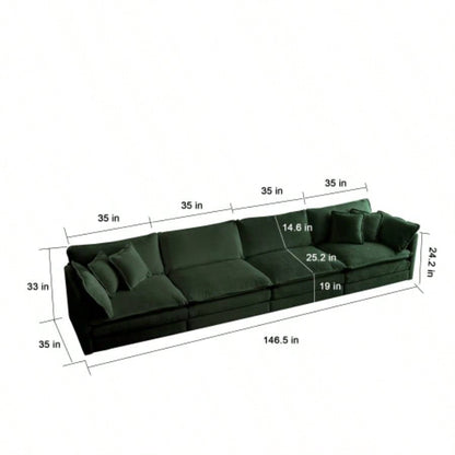 Comfort U Shaped Couch with Reversible Chaise, Modular Large U - Shape Sectional Sofa, Double Ottomans, Green Chenille