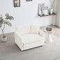 Comfy Deep Single Sofa Upholstered Reading Armchair Living Room Chair White Chenille Fabric, 1 Toss Pillow