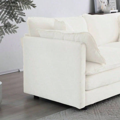Comfort U Shaped Couch with Reversible Chaise, Modular Large U - Shape Sectional Sofa, Double Ottomans, White Chenille