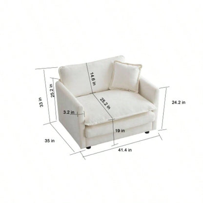 Modern Accent Chair with Ottoman, Living Room Club Chair Chenille Upholstered Armchair, Reading Chair Bedroom, White