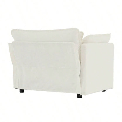 Comfy Deep Single Sofa Upholstered Reading Armchair Living Room Chair White Chenille Fabric, 1 Toss Pillow