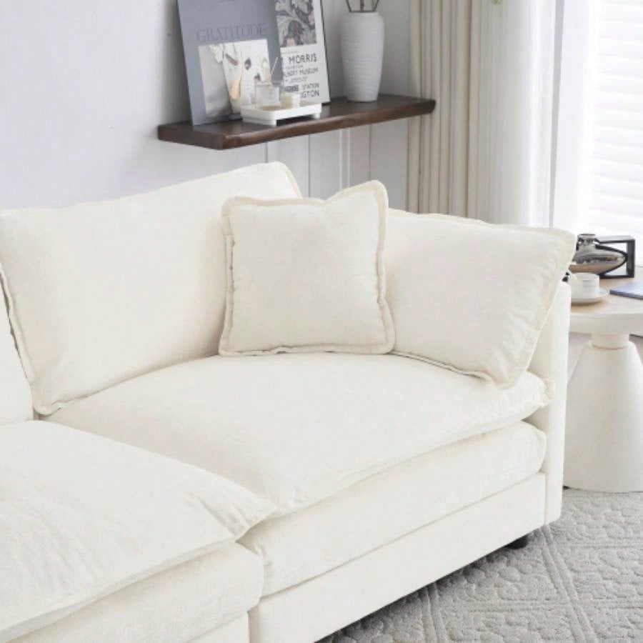 U - Shaped Sectional Sofa/Reversible Footrest, 5 - Seater Convertible Corner Couch with 2 Ottomans, Modern Minimalist Soft Sofa Couch Living Room, White