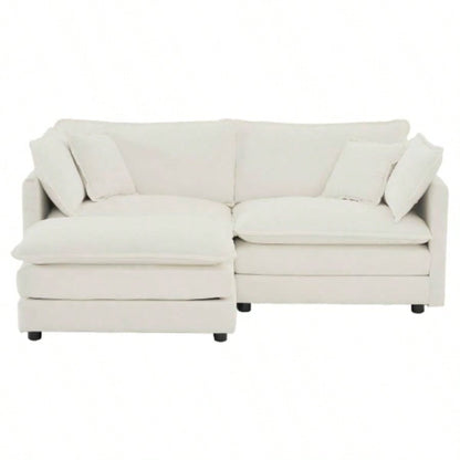 Chenille Two - Seater Sofa with 1 Footrest, 2 Seater L - Shaped Sectional with Ottoman, Loveseat with Ottoman Small Living Space, White Chenille