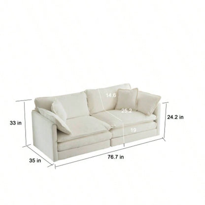 Chenille Two - Seater Sofa with 1 Footrest, 2 Seater L - Shaped Sectional with Ottoman, Loveseat with Ottoman Small Living Space, White Chenille