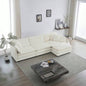 Combination Comfy Upholstery Modular Oversized L Shaped Sectional Sofa With Reversible Ottoman, White Chenille