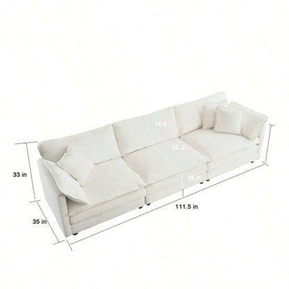 U - Shaped Sectional Sofa/Reversible Footrest, 5 - Seater Convertible Corner Couch with 2 Ottomans, Modern Minimalist Soft Sofa Couch Living Room, White
