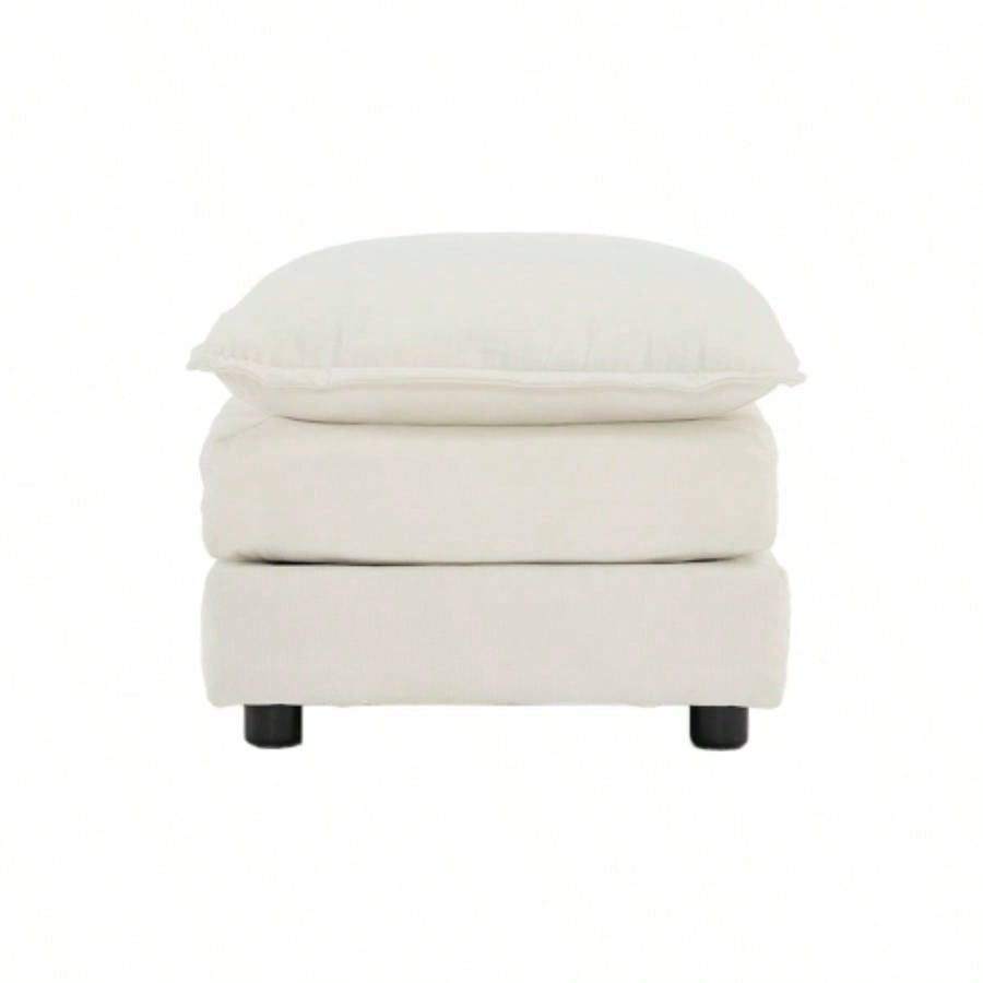 Combination Comfy Upholstery Modular Oversized L Shaped Sectional Sofa With Reversible Ottoman, White Chenille