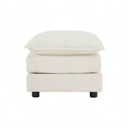 Combination Comfy Upholstery Modular Oversized L Shaped Sectional Sofa With Reversible Ottoman, White Chenille