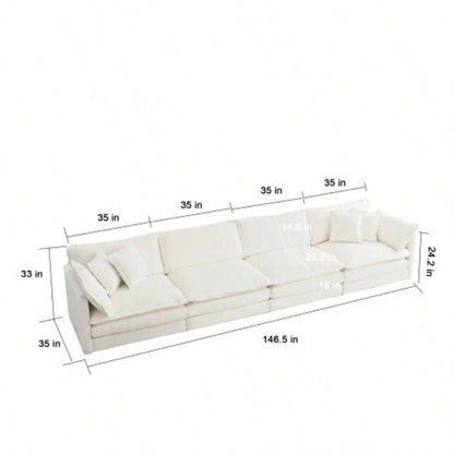 Comfort U Shaped Couch with Reversible Chaise, Modular Large U - Shape Sectional Sofa, Double Ottomans, White Chenille
