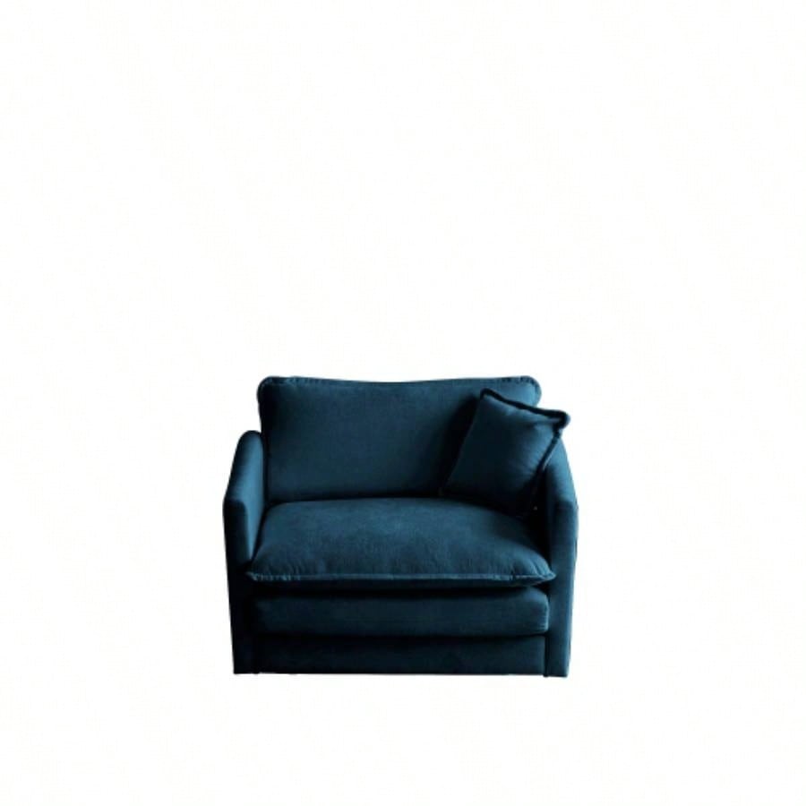 Comfy Deep Single Sofa Upholstered Reading Armchair Living Room Chair Blue Chenille Fabric, 1 Toss Pillow