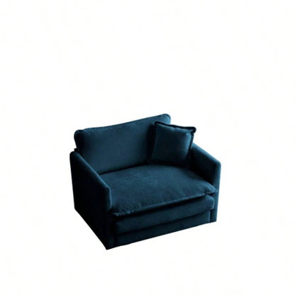 Comfy Deep Single Sofa Upholstered Reading Armchair Living Room Chair Blue Chenille Fabric, 1 Toss Pillow